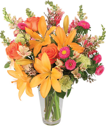 Sunset Lilies & Roses Flower Arrangement in Beaufort, SC | 2 Ladies and A Stem Florists